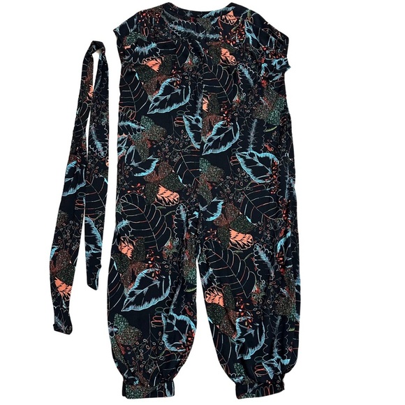 Anthropologie Maeve Leaf Print Jumpsuit Button Front Belted SZ Small P Oversized - Picture 7 of 7